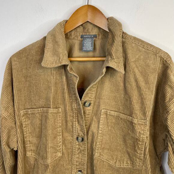 Matty M Cotton Blend Corduroy Shirt Jacket Shacket Brown Tan Gorpcore womens XL - Picture 4 of 13